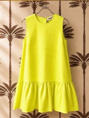 MSGM Neon Yellow Sleeveless Ruffle-Hem Kids Dress